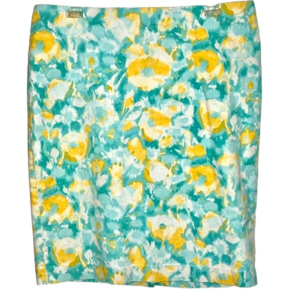 Talbots Watercolor Cotton Straight Skirt - Aqua/Yellow - 14 - Picture 1 of 6
